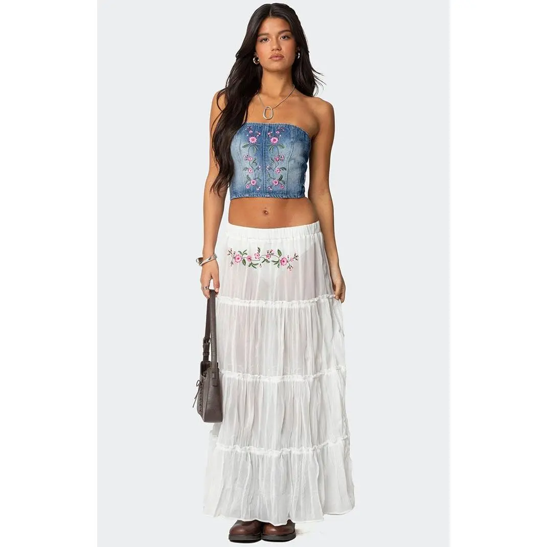 Edikted Women's Tai Embroidered Tiered Maxi Skirt - Multicolor