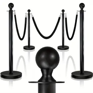 4PCS Black Stanchions Posts with 3PCS 5 ft Black Velvet Rope, Black Velvet Rope Stanchion Set Crowd Control Barriers, Stanchions and Velvet Ropes Red Carpet Poles for Party Supplies