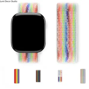 Rainbow Stretch Nylon Solo Loop Band for Apple Watch – Soft Elastic Braided Strap Compatible with Series 11/10/9/8/7/SE/Ultra 2, Comfortable One-Piece Wristband for Women & Men