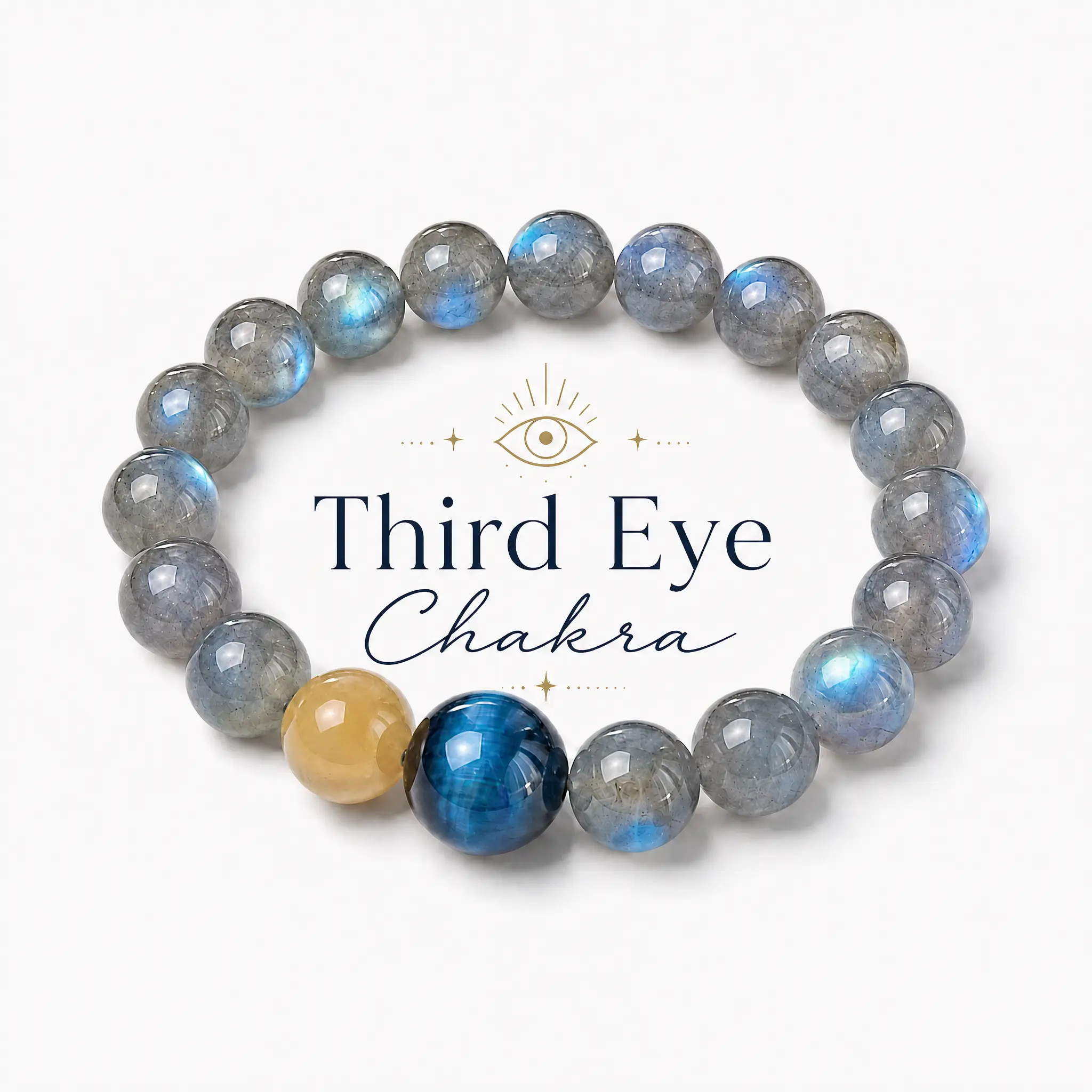 Blue Flash Labradorite & Blue Tiger Eye Bracelet for Intuition | Third Eye Chakra Opening, Remove Negative Energy, Protection Amulet | Gen Z Boho Y2K Aesthetic Energy Crystal Jewelry Accessory Gift for Her Him