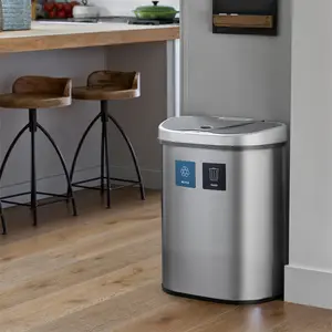 Dual Compartment Hands-Free Motion Sensor Trash Can Stainless Steel | 18.5 Gallon