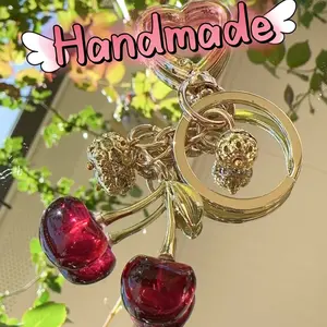 Handmade gifts Red GoldCherry Bag Charm Keychain