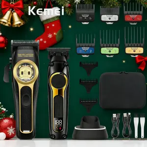 Kemei Men's Hair Clipper Set with Cleaning Brush, Guide Comb, Storage Bag, Professional Barber Recommended, Home & Travel Use