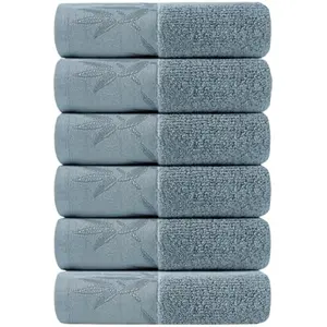 SEISSO Hand Towels 6 Pack, Ultra Soft and Highly Absorbent Bathroom Bath Hand Towel, Luxury Bamboo Viscose Hand Towels Multipurpose Use for Beach, Spa, Salon, Cyan Gray