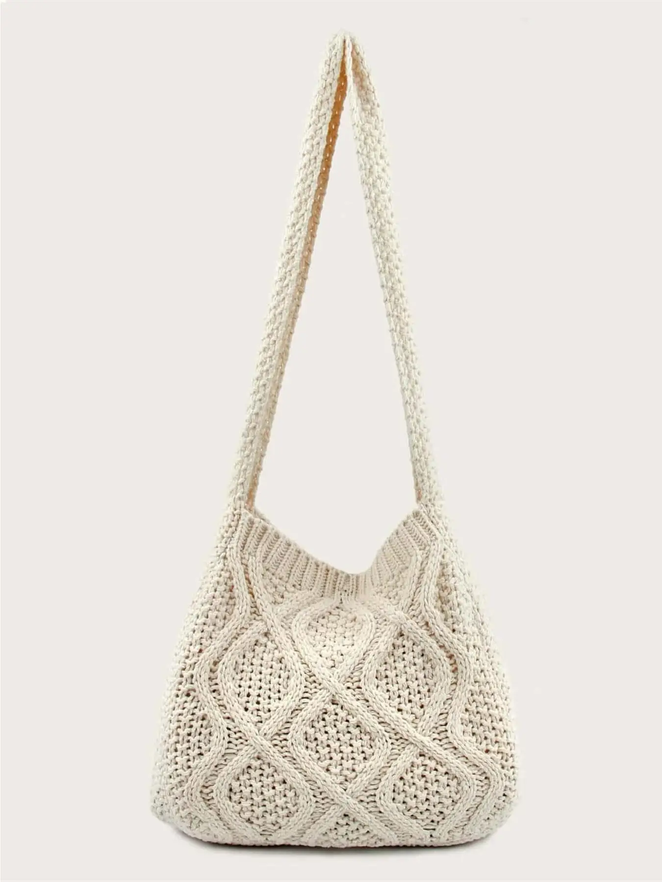 Women's Summer Minimalist Solid Color Crochet Shoulder Bag As Gift, Simple Design Plain Designer Crossbody Bag, Casual Fashionable Knitting Bag, Leisu