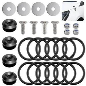 Universal Bumper Clips, Front Rear Bumper Quick Release Kit, Bumper Holders for Cars (4 Black Bumper Quick Release Tabs and 12 Customized NBR O-Rings)