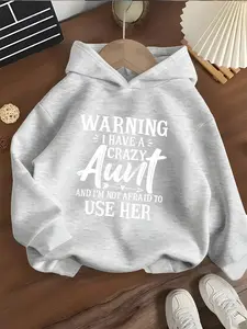 Girls' Hooded Sweatshirt 'crazy Aunt' Text Print, Fun and Quirky Style, Casual Clothing, Skin-Friendly Fabric, Daily Wear, Graphic Casual Hoodie