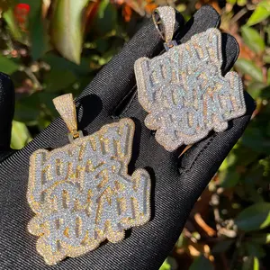Bubble Letter New Iced Out Bling CZ Loyalty Over Royalty Pendant Necklace Cubic Zirconia Two Tone Color Charm Men HipHop Jewelry