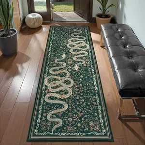 Nordic Retro Snake Print Rug, Vintage Runner Rug, Long Living Room Bedroom Carpet, Anti-Slip Washable Plush Mat, Home Decor