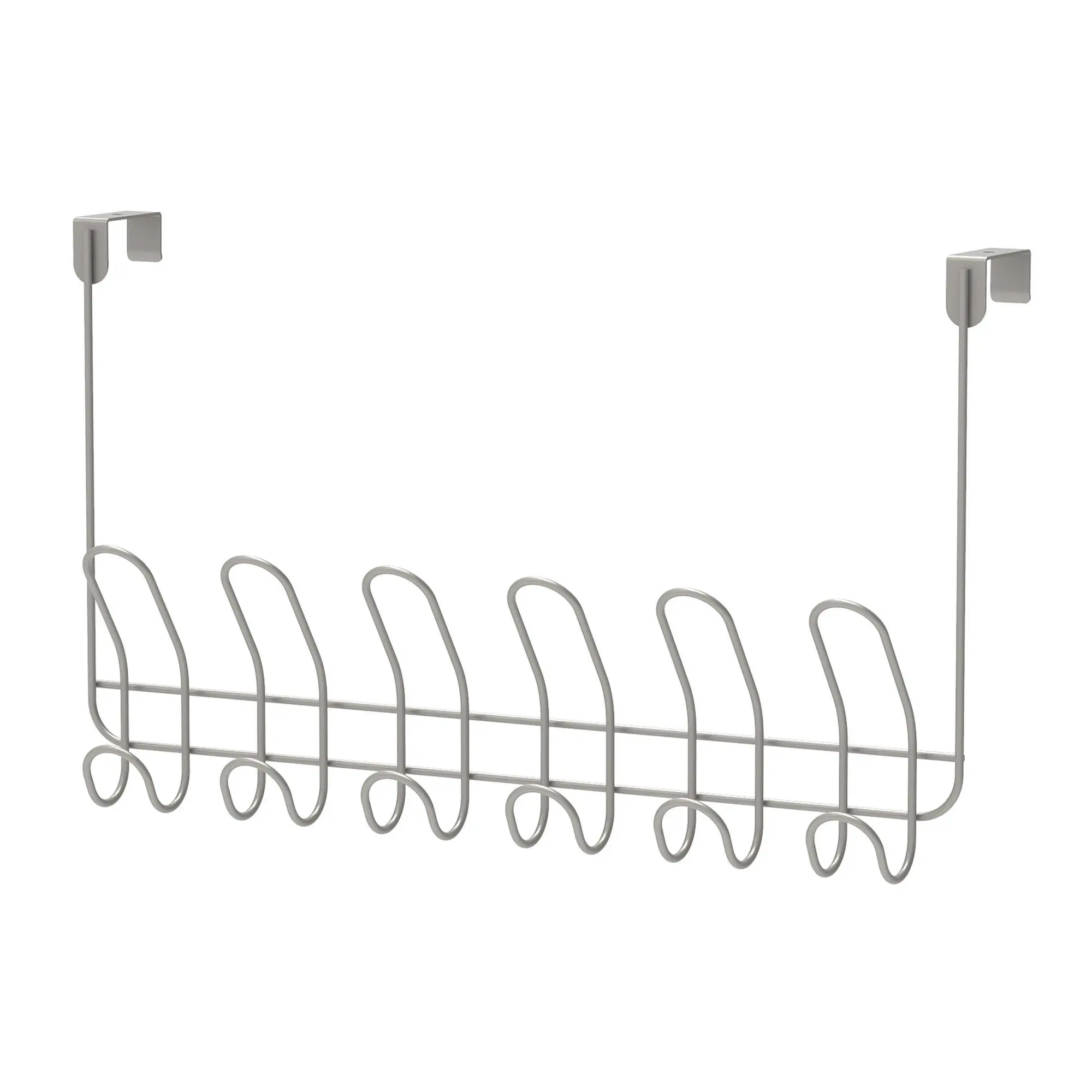 Over the Door 6 Hook Rack, Satin Nickel - 6 Hook Metal Storage Rack for Towels, Robes & Clothes - No Drilling Required - Bathroom, Bedroom & Closet Organizer
