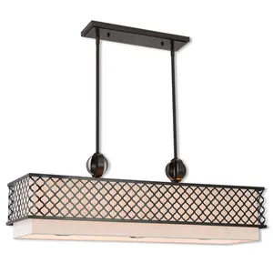 12.5 inch 9 Light English Bronze Linear Chandelier with Hand Crafted Oatmeal Color Fabric Shade