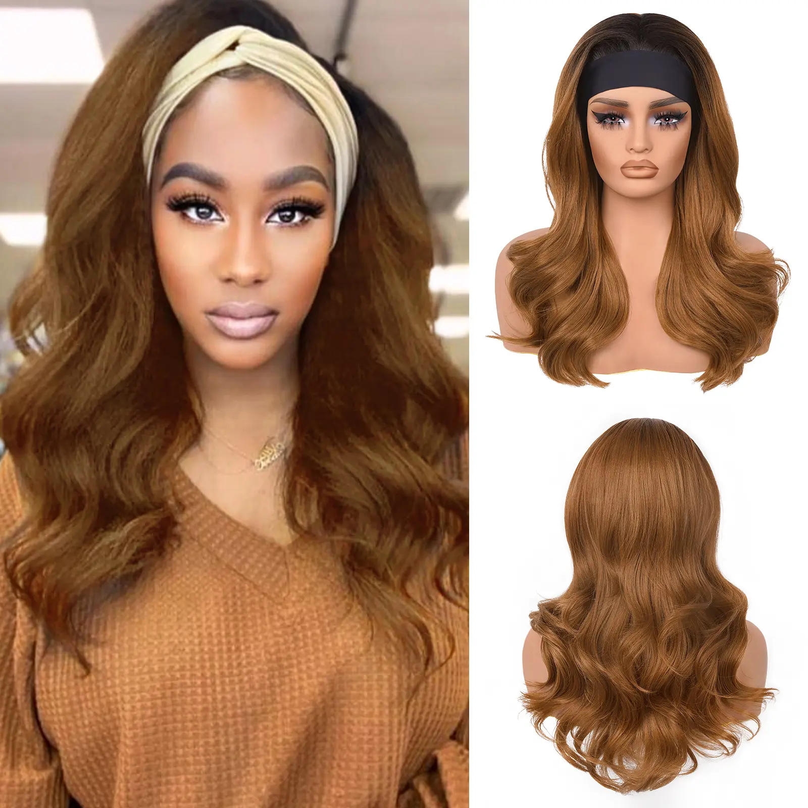 Lush Haute Body Wave Headband Wigs for Women Wear and Go Synthetic Hair with Headband Attached Daily Wear