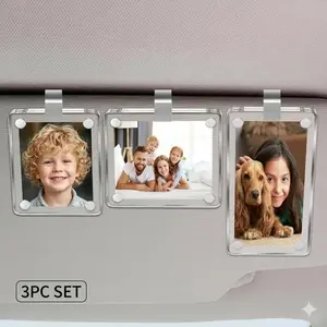 3-Pack Car Sun Visor Photo Holders with Acrylic Frames, Universal Fit for Polaroid Photos, Car Interior Decor for Women and Men, Perfect for Soccer Fans and Game Day Memories