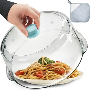 10in Tall Glass Microwave Splatter Cover with Vent Hole & Silicone Knob, Handheld 100% Food-Safe BPA-Free Kitchen Utensil, Dishwasher-Safe Plate Guard & Cookware Serving Dish Cover
