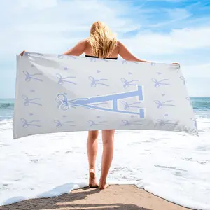 Coquette Light Blue Bow Design Beach Towel, Preppy Aesthetic Heart Initial Letter A-Z Pool Towel, Cute Minimalist Camping Towel, Soft Quick Dry Bath Towel Blanket for Teen Girls Women, All-Purpose Towel for Swimming Beach Travel, Quick Drying Towels