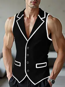 INCERUN Men's Vests Lapel Sleeveless Patchwork Color-block Casual Male Waistcoats Streetwear Button Fashion Men Clothing