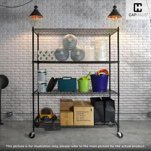 CAPHAUS NSF Heavy Duty Commercial Adjustable Wire Shelving w/ Wheels & Leveling Feet, Kitchen Storage Metal Shelf, Garage Storage Shelving, Utility Wire Rack Storage Unit, Black 60 x 24 x 76 4-Tier
