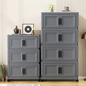 Office locker, foldable vertical file storage cabinet, stackable plastic storage box with lid, desktop file organizer storage box, for office, home, school, garage, gym, black, width 36/47cm-14.17/18.5in