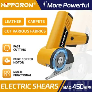 HIPPCRON Cordless Electric Scissors, 4.2V 20W Pure Copper Motor, 2000mAh Battery, 4-Speed Control, Safety Lock, LED Display, Ergonomic Handle, Rotary Cutter, Max 450rpm, for Fabric/Cardboard/Carpet/Leather, Type-C Charging