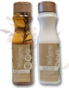 Milagros Shampoo y Acondicionador Herbal - Romero, Jengibre y Arroz Combate caida del cabello y promueve su crecimiento.