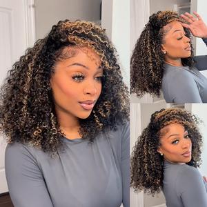 【Wear Go Half Wig】 ISEE HAIR Wear Go Half Wig Highlight Brown Kinky Curly Draw-strings InvisiFit Strap Flip Over Wig Adjustable Fit Vacation Hair #Summervibes#ISEECrochetNewArrivals