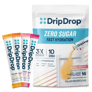 DripDrop Zero Sugar Citrus Variety Pack Electrolyte Powder, 8 oz sticks, 16 count