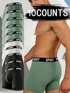 10 pcs men's slim fit Long style flat cornered underwear, Athletic sport underwear, Soft, loose, lightweight, elastic waistband, suitable for Four Seasons sports and daily casual wear