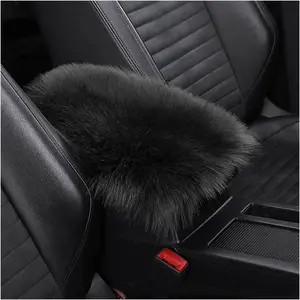 Furry Auto Center Console Cover Pad, 11.8"x7.8" Soft Sheepskin Wool Armrest Cushion, Fluffy Vehicle Armrest Seat Box Protector Warm in Winter, Car Interior Accessories for Women and Men (Black)