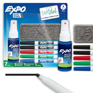 EXPO Low Odor Dry Erase Marker Set with White Board Eraser and Cleaner Fine Tip Dry Erase Markers Assorted Colors 7 Piece Set with Whiteboard Cleaner