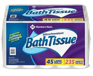 Member's Mark Ultra Premium 2-Ply Toilet Paper - 45 Rolls (235 Sheets/Roll), Soft Home Bath Tissue for Daily Household Items, Lint-Free Absorbent Bath Tissue