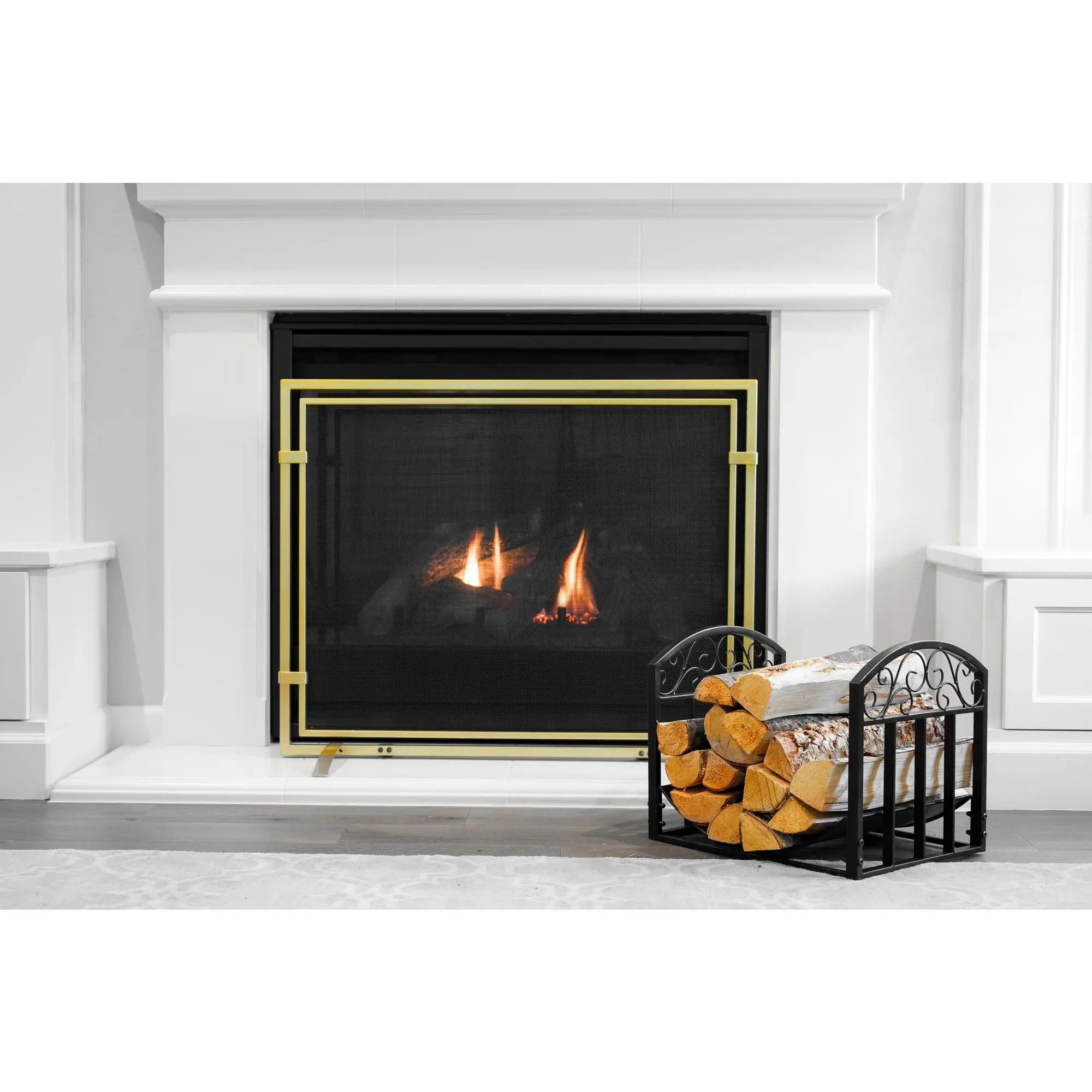 BARTON Wrought Iron Freestanding Fireplace Log Rack Holder - 18"(w)x14"(l)x14-1/2"(h) Black Scroll, Heavy-Duty Stable Steel Storage, Space-Saving Elegant, Assembly Required, with Manual, for Fireplaces, Indoor-Outdoor Use, Indoor Fireplace Perfect