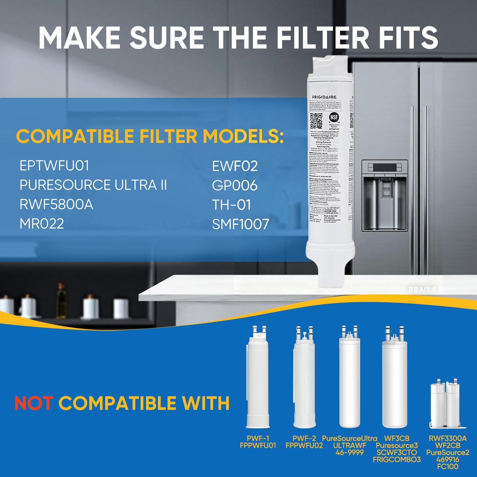 EPTWFU01 Water Filter Replacement, Compatible with Frigidaire EPTWFU01, Рurе Sоurсе Ultra II, EWF02, 012505454226, 4562222