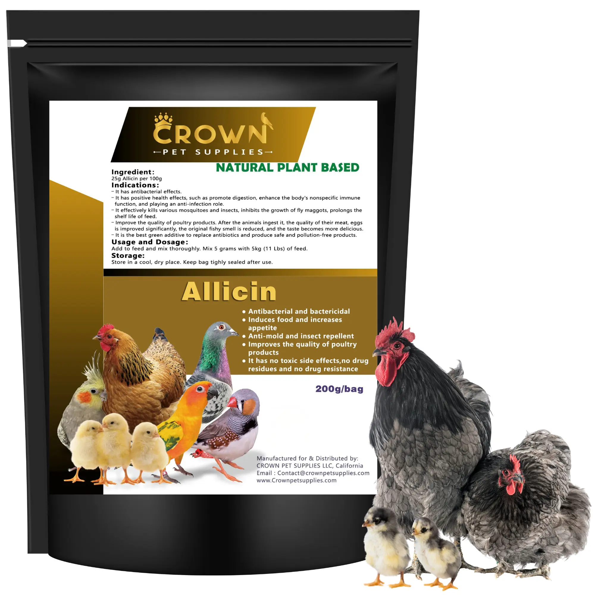 Allicin Natrual Plant Based Protection for Backyard Chickens, Poultry, Pigeons, Parrots & All Cage Birds – USA Made - Natural Booster, Respiratory Health & Immune Booster – Safe for All Birds