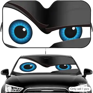 Cartoon Eyes Cute Sun Visor Reusable Aluminum Foil UV Protector Heat Five-Layer Insulation Windshield Sunshades Keeps Car Cool Protects Dashboard Foldable Fits Most Vehicles SUV Truck