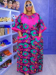 Regal Floral Feather-Trimmed Kaftan