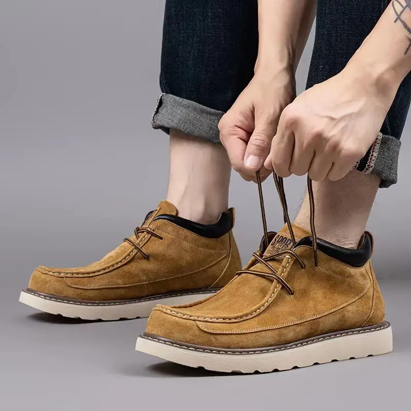 Men's casual Oxford boots, fashionable derby shoes, cowhide imitation leather upper, comfortable and breathable, non slip rubber sole, minimalist style solid color bare boots, suitable for all seasons