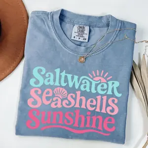 Comfort Colors Summer Seashells Sunshine Tee, Beach Vacation Shirt, Trendy Summer Design, Sublimation Shirt