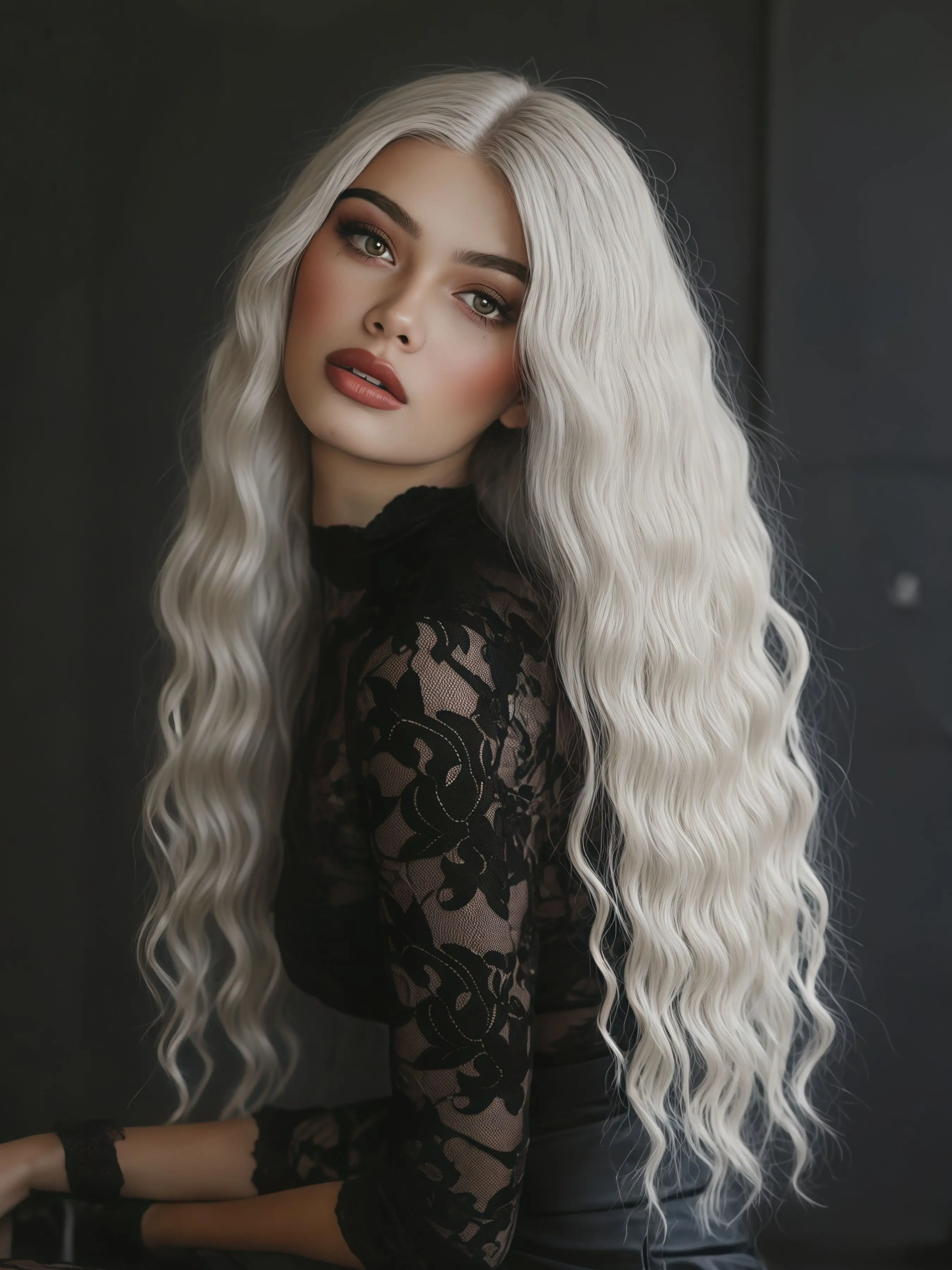 Platinum blonde long wavy 13x4 lace forehead wig, pre-exposed hairline synthetic wig, ginger-colored concert/music festival style big wavy wig, HD transparent lace forehead wig, women's everyday wear, date wig, 32 inches, Lace Front Wigs, Curly Wave Wigs