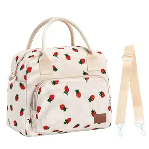 Nifogo Strawberry Plaid Pattern Insulated Lunch Bag Reusable Leakproof Cooler Tote Waterproof Thermal Cold Preservation with Adjustable Shoulder Strap for Women Men Office Work Picnic Hiking Beach Travel
