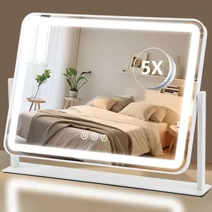 Makeup mirror with light 5x condenser, three color lighting modes, luminous makeup LED mirror, smart touch, 360° rotation, white
