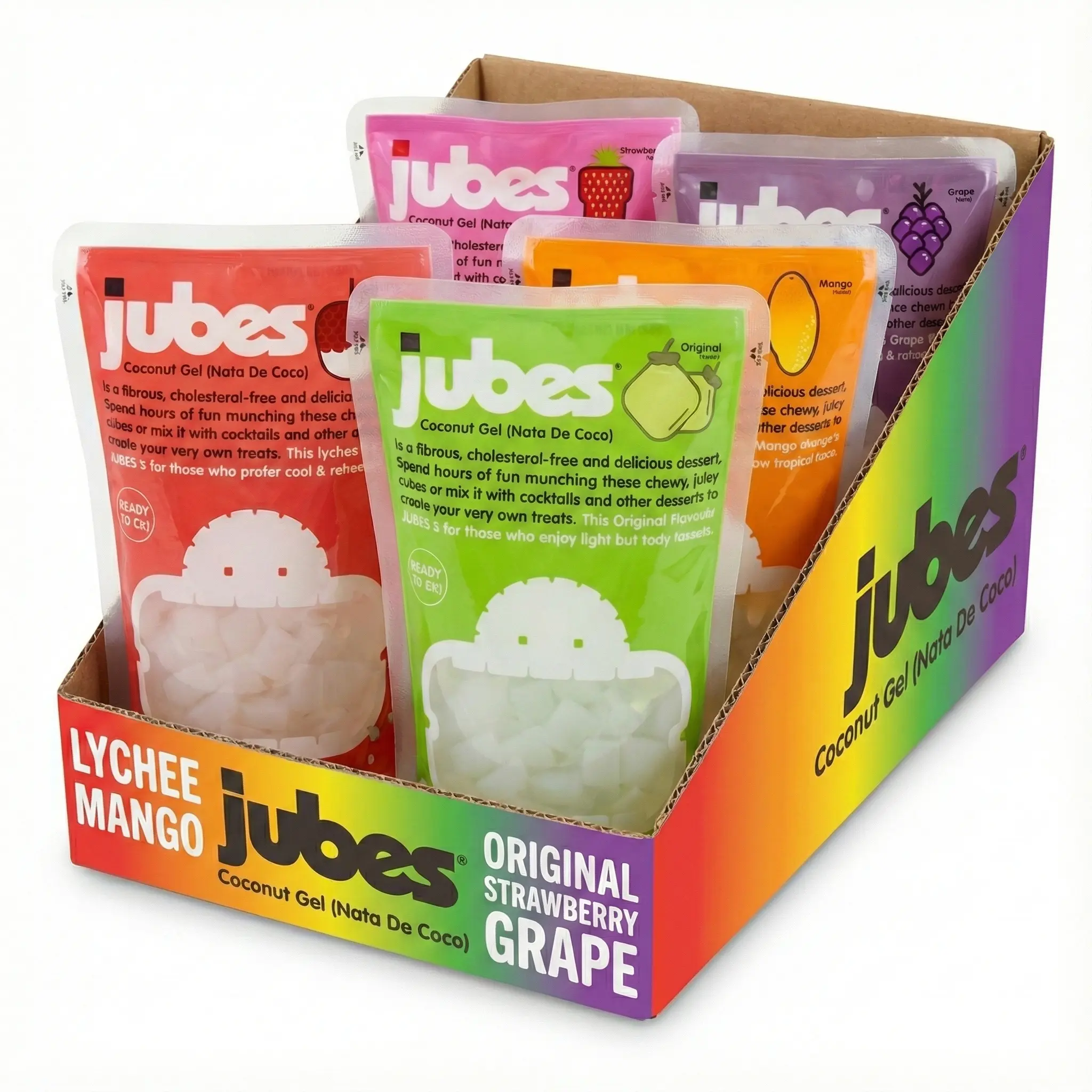 Jubes Coconut Jelly Cubes, Fruit Flavored Nata De Coco Dessert Snack (Variety 7.4 Oz)