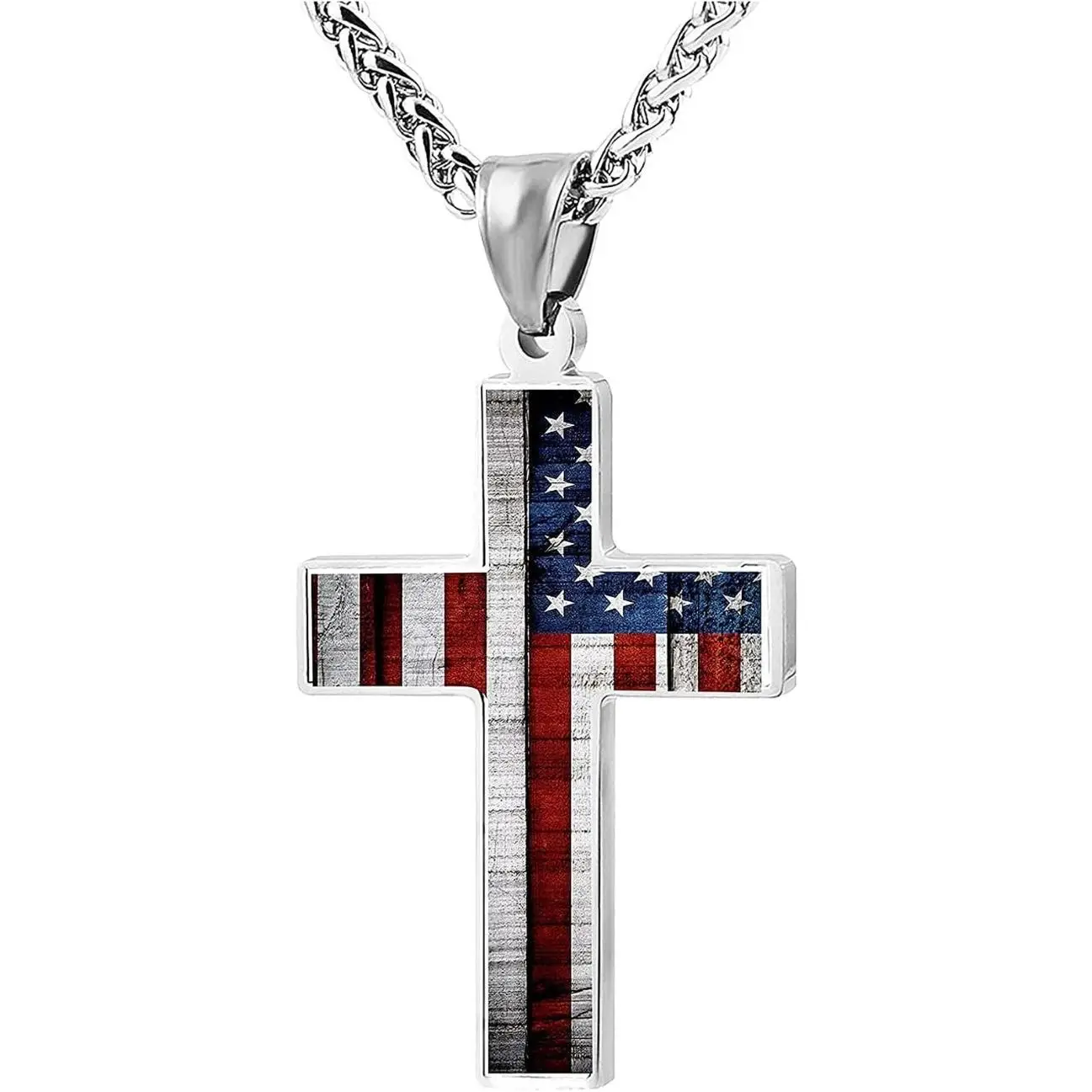 Stainless Steel American Flag Patriotic Cross Pendant Necklace Religious Jewelry for Men and Women, Trendy & Exquisite Jewelry Necklaces for Gifts Dai