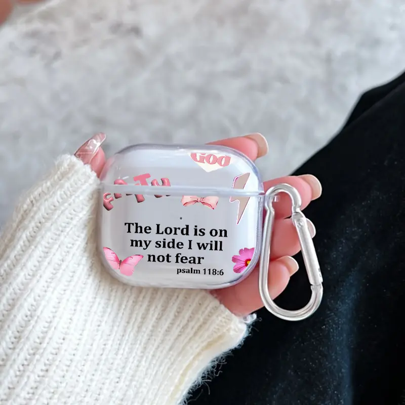 Faithful Divine Assurance Pattern TPU Soft Protective Case for Apple AirPods 4/3/2/1/Pro/Pro2 Transparent Earphone Cover with Keychain Attachment
