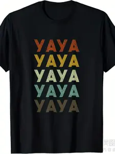Yaya Cute Grandma Gift Grandparent T-Shirt - Unisex Retro Graphic Tee with Yaya Lettering in Yellow, Orange, Green, Red - Heavyweight 220GSM Pure Crewneck Shirt for Women & Men - All-Season Casual Casual Attire - Ideal Birthday/Grandparents Day Pres