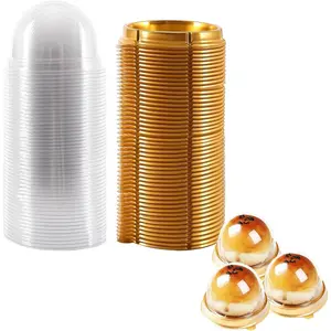 50 Pack 2 Inch Clear Plastic Mini Dome Cake Box Gold Gift Box For Muffins Cookies Wedding Birthday