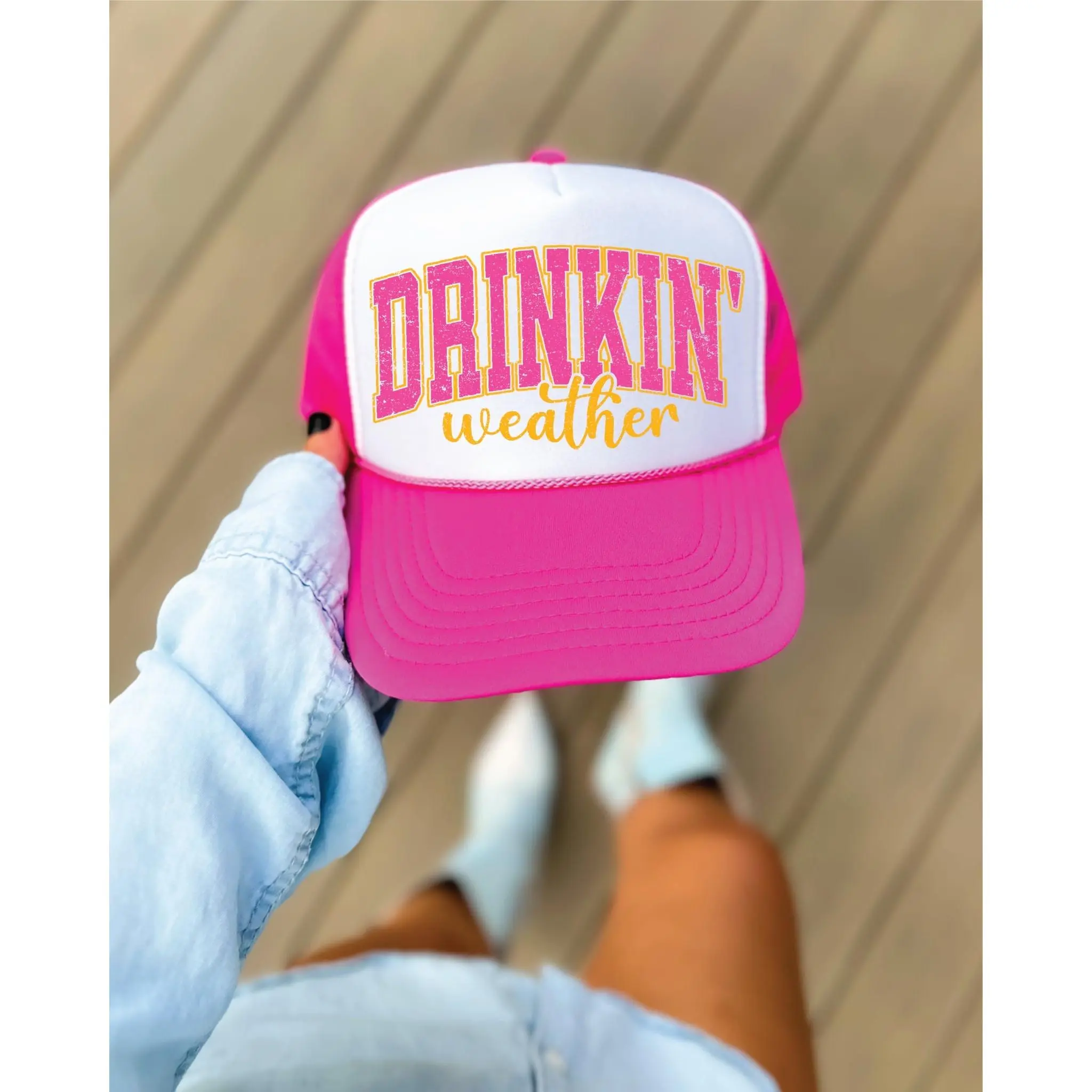 Drinkin’ Weather Hot Pink & White Unisex Foam Trucker Hat