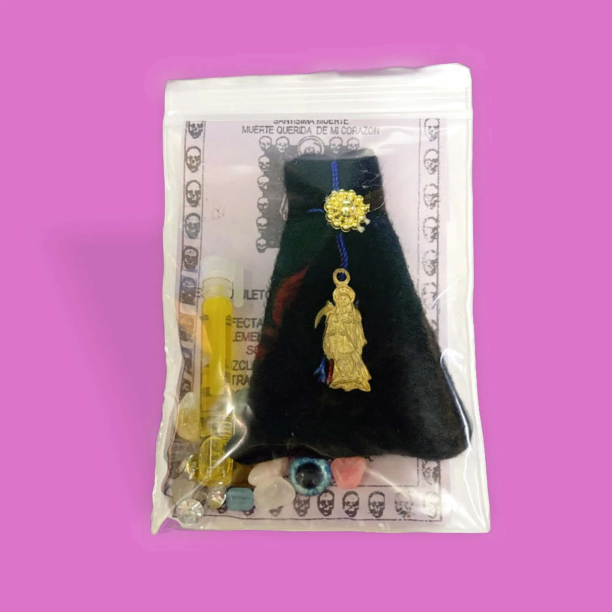 Black Santa Muerte Amulet, Compact Protection Charm, Yoruba Religious Ornaments, Spiritual Home Decor for Protection, Room Decor