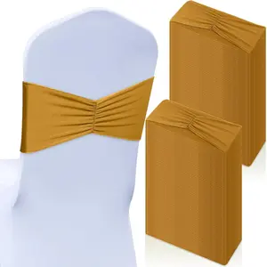 50 Pcs Spandex Chair Sashes Bows Stretch Chair Bands Slider Sashes Elastic Ties Ribbon Covers for Wedding Party Events Birthday Banquet Decorations(Gold)