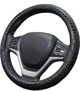 Leather Steering Wheel Cover with Air Holes  Non-Slip Rubber Grip, Universal Fit for  (Black)