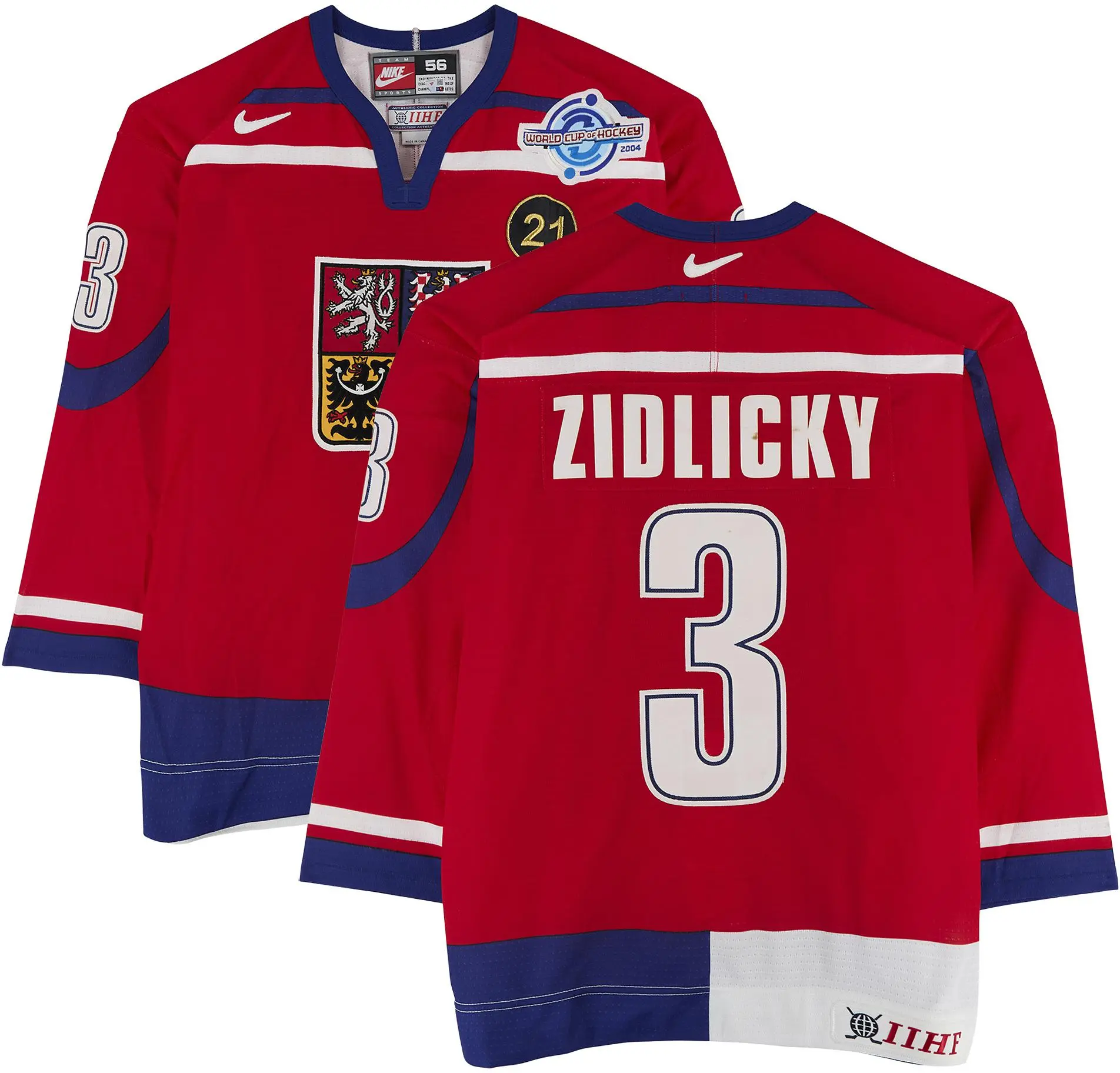 Marek Zidlicky Team Czech Republic Game-Used #3 Red Jersey vs. Team Germany on September 3, 2004 - Fanatics Authentic Certified